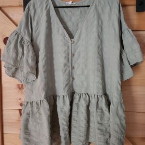 Chic Soul Light Green Button-Down Blouse